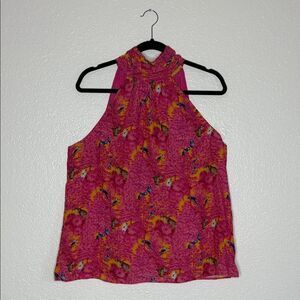 Nico Blu Pink Halter Neck parrots bird Women's Top